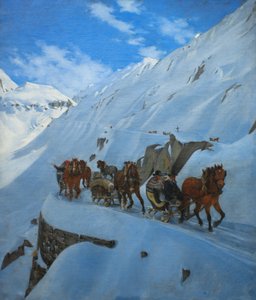 Convoi postal au Saint-Gothard en hiver - Jules Jacques Jacot Guillarmod